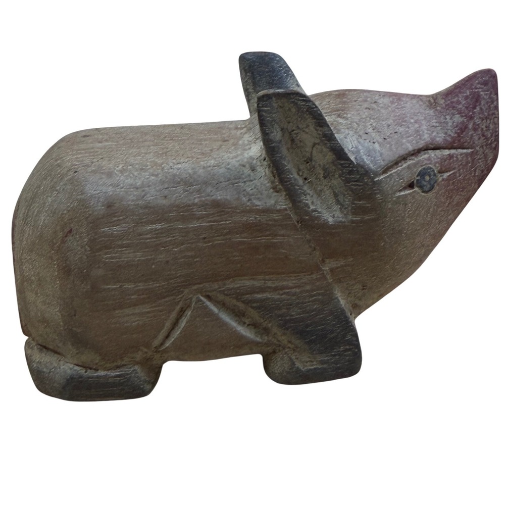 Vintage Hand Carved‎ Wooden Pig Figurine Rustic Folk Art Primitive Animal Decor